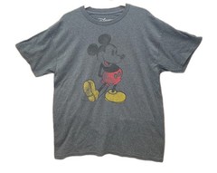 Disney Mickey Mouse Grey T-Shirt Faded Look Size Large L Short Sleeve