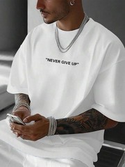 AnChiStreetwear Plus Size Letter Graphic Tee Men’s Short Sleeve Crew Minimalist