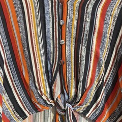 Mustard Seed button-front blouse a colorful striped pattern Size M Boho TG2078