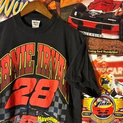 Vintage Ernie Irvan #28 Havoline NASCAR Tee Checkered Flag Sports Black Large