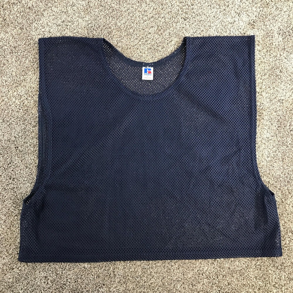 Vintage Russell Athletic Cropped Tank Top Adult XL Navy Mesh Vest Made in USA