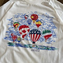 Vintage 90s World Hot Air Balloons T-Shirt Size Large Single Stitch Outdoor Art