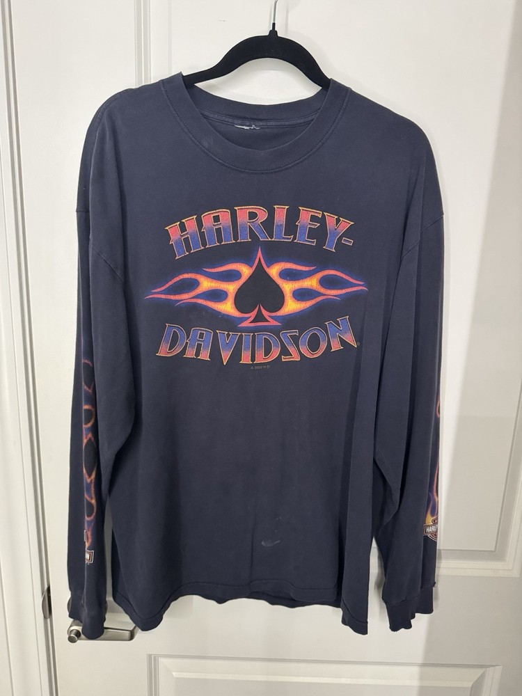 Harley Davidson Long Sleeve Shirt Mens Large New Orleans Louisiana Eagle Flame
