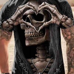 Camiseta Con Estampado 3d De Cráneo Para Hombre Camisa Corta Moda Hip-hop Lujo