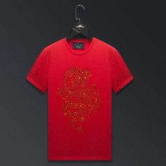 New Men Luxury Rhinestones Dragon Fashion Black White Red T-Shirt High Quality