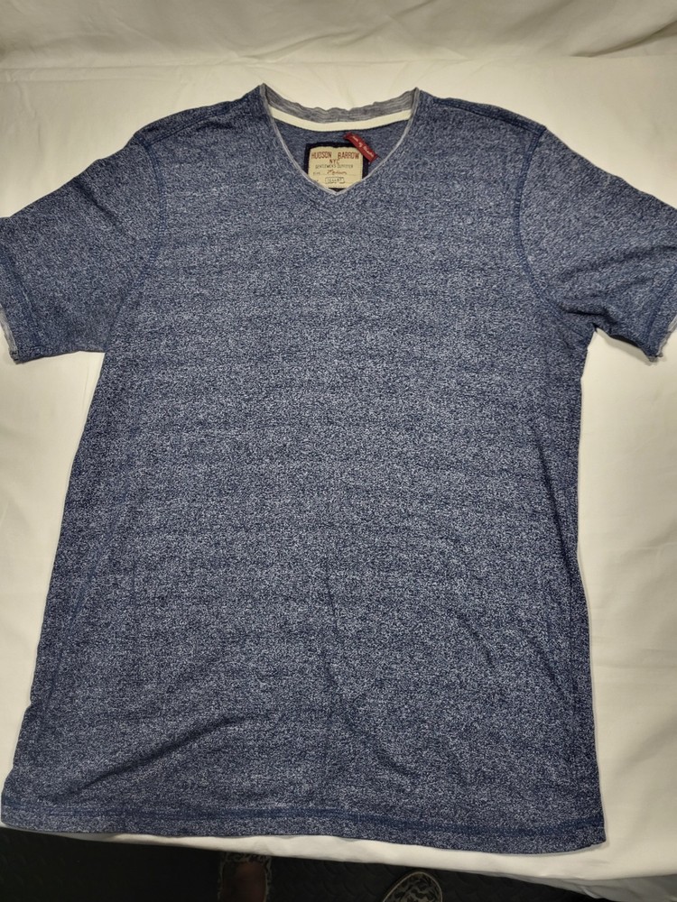 Hudson Barrow Men’s XL Blue Heathered V-Neck Short Sleeve Knit T-Shirt Trim