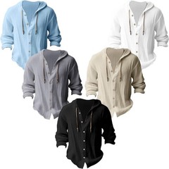 Men Hooded Top Weekend T-shirt Comfortable Shirts Office Lace Up Beach V Neck