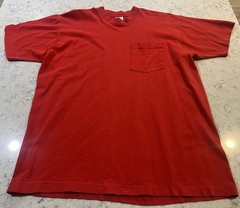 Vintage BVD Shirt Mens X-Large Red Pocket Crewneck Made in USA Single Stitch 90s