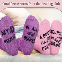 8 Pairs Book Club Socks Gifts Book Lovers Fluffy Fuzzy Slipper Warm Socks for…