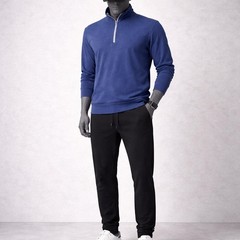 Blue Quarter Zip Pullover Top Mens M Medium Stretch Sports Casual 22” P2P