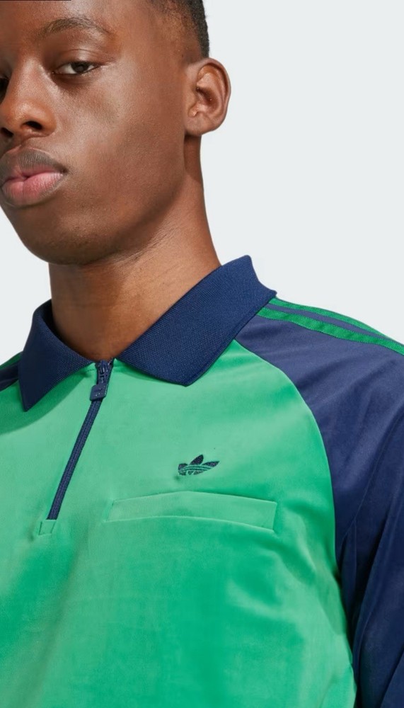 Sz XL Men’s Adidas Originals 70’s Velour Polo T Shirt Green Night/Indigo Retro