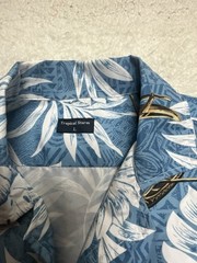 Tropical Storm Men’s Shirt Size L Blue Aloha Hawaiian Floral Canoe Print Casual