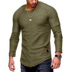 Mens Muscle T Shirt Slim Fit Top Gym Crew Neck Long Sleeve Plain Tee Shirt UK