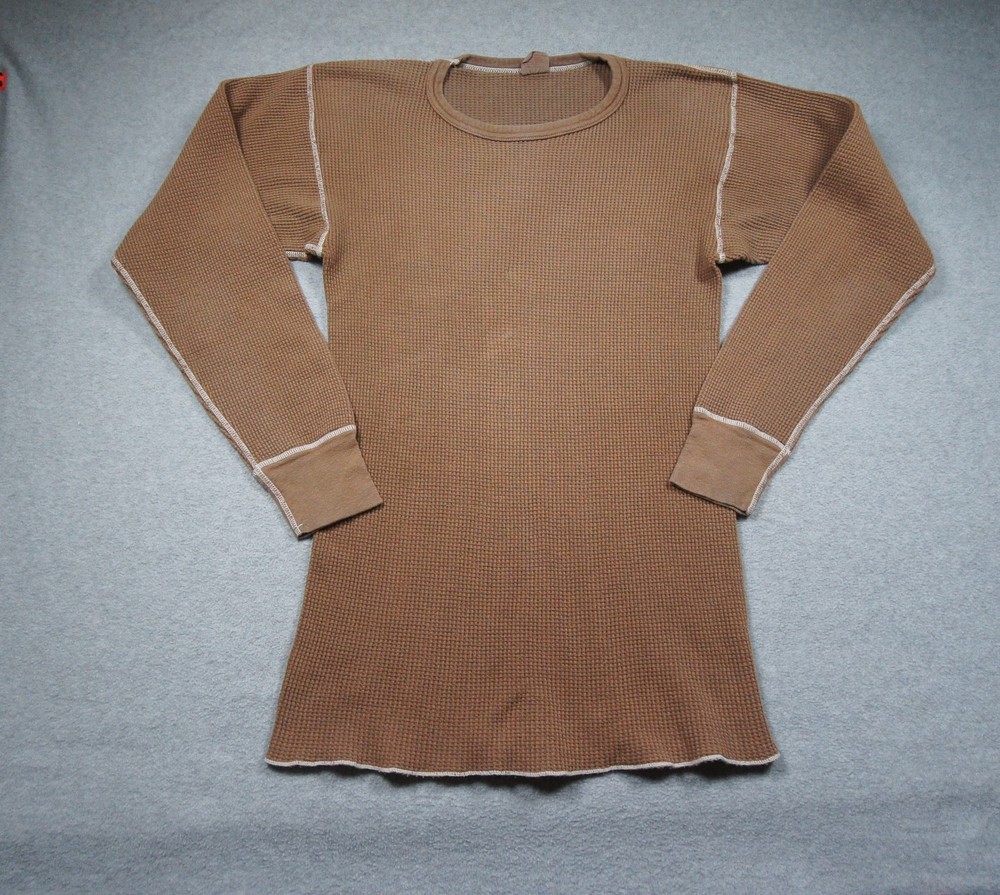 Hometown Thermal Shirt Mens XL Brown Waffle Knit Long Sleeve Made in USA Casual