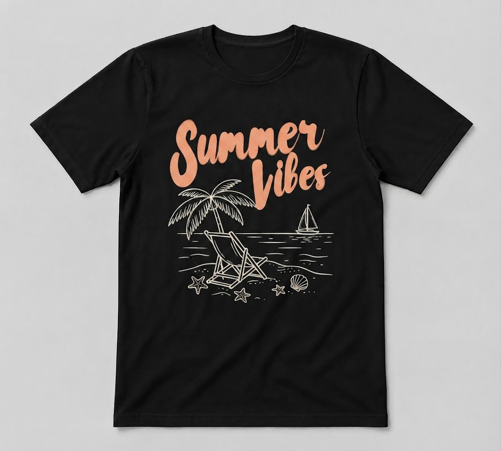 Summer Vibes Summer Beach Vacation Holiday Tee Black T-shirt