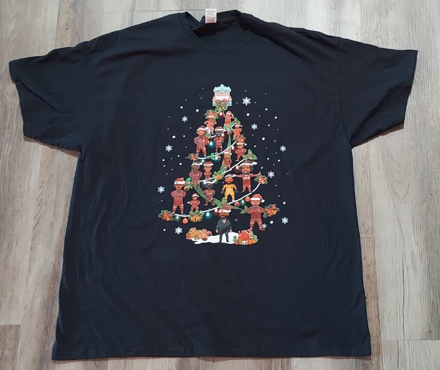 Liverpool FC Christmas Tree Players Crew Cut 2XLarge T Shirt 100% Cotton
