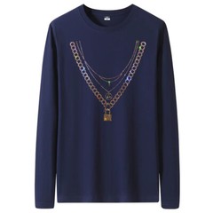 New Fashion Chain Rhinestone Diamond Long Sleeve Luxury Men Trend Cotton T-Shirt