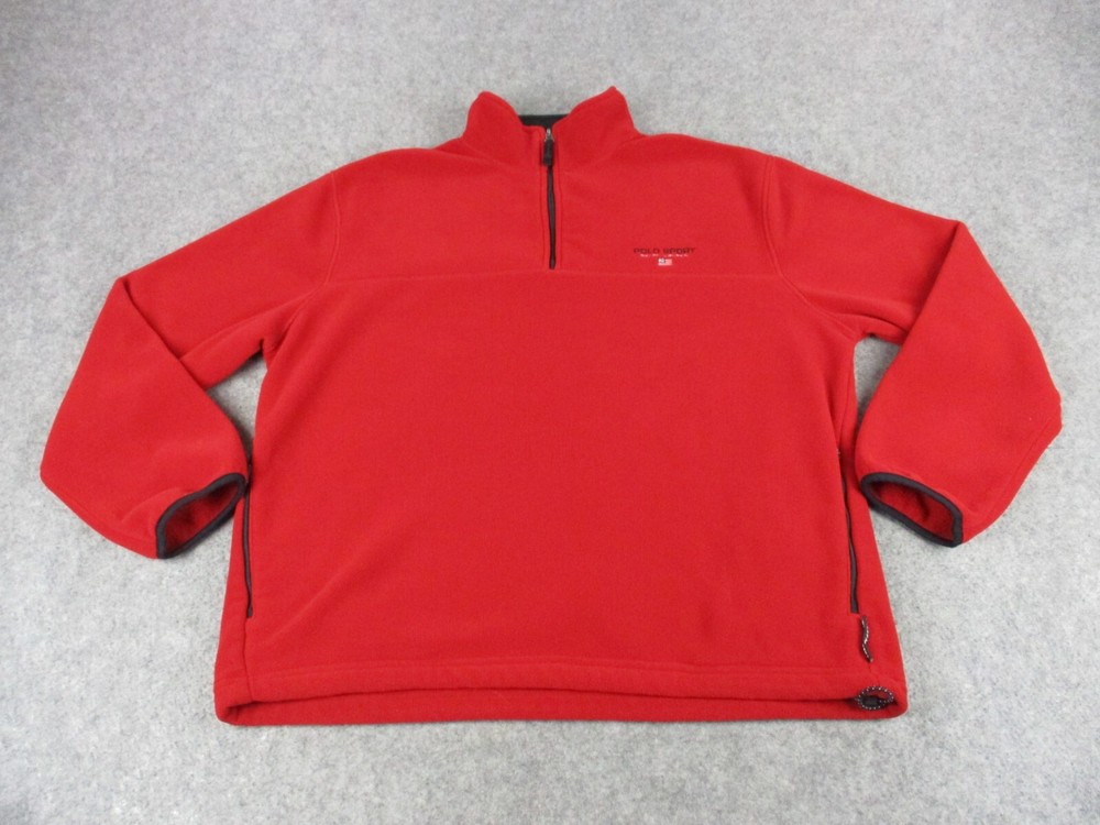 VINTAGE Ralph Lauren Sweater Mens Extra Large Red Fleece Polo Sport Sweatshirt