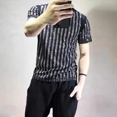 New Men Luxury Diamond Rhinestones Fashion Black T-Shirt High Quality