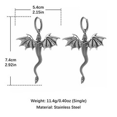 Dragon Dangle Drop Earrings for Men Stainless Steel Gothic Punk Dragon Earrin…
