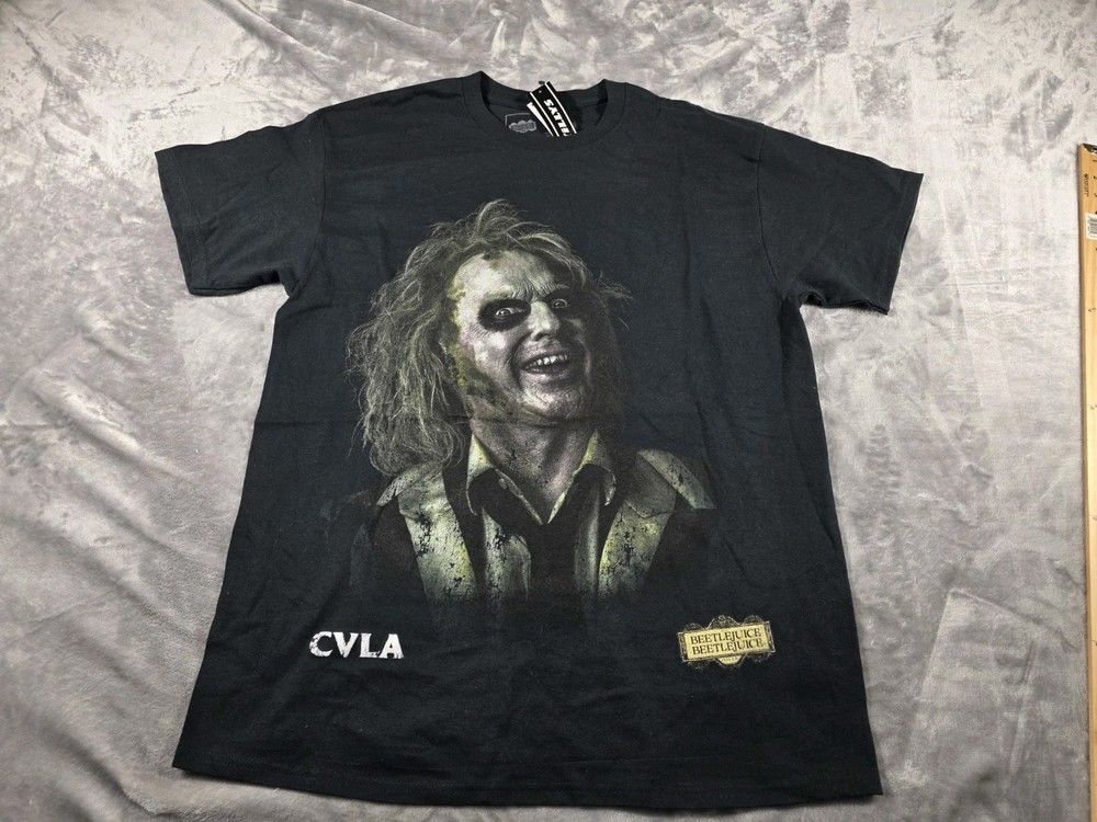NWT Beetlejuice Michael Keaton Short Sleeve Cotton Black T-Shirt Adult Medium