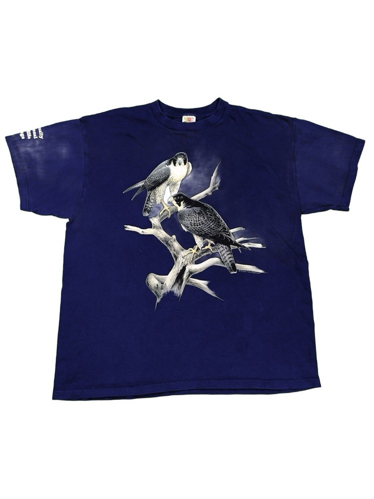 Vintage Roger Tory Peterson Bird T Shirt XL Blue Fruit Of The Loom Heavy Hawk
