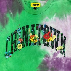 Chinatown Market T-Shirt Mens Medium Tie Dye Floral Spell-Out Logo Graphic Tee