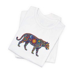 Vibrant Huichol Jaguar T-Shirt | Mexican Folk Art Sun Moon Tee Shirt Design