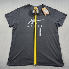 ASICS Stripes V-Neck Short Sleeve Graphic Logo T-Shirt Black XXL Cotton Blend