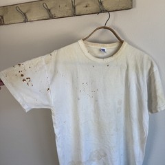1980s Russell Cotton White Paper Thin T-Shirt Large
