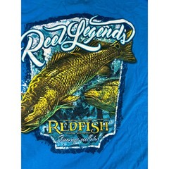Men’s Reel Legends Blue T-Shirt Redfish Logo Performance Crew Neck L Exc