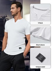 Mens Muscle Slim T Shirt V-Neck Longline Henley Shirt X-Large 1-V Neck 0 White