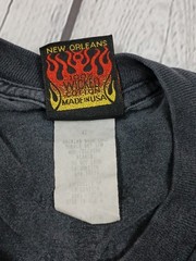 Vintage Archaic Smile Blue Flames Black Long Sleeve T-shirt Made In USA, Sz. XL