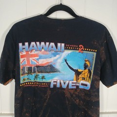 Hawaii Five-O T-Shirt Mens Medium Black Bleach Dye Graphic Organic Cotton Filmed