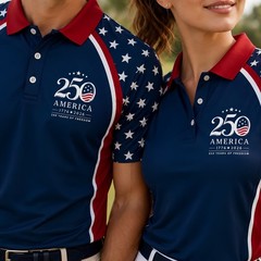 USA 250 Years Of Freedom Patriotic Golf Shirt, 4th Of July Golf Poly (S-5XL)
