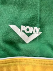 PONY Men’s Medium Green/Yellow Ringer T-Shirt Graphic Logo Crew Neck VNTG RETRO