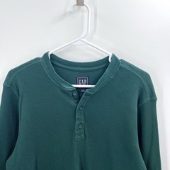 Gap Green Waffle Knit Long Sleeve Henley Thermal Shirt Mens Size Large