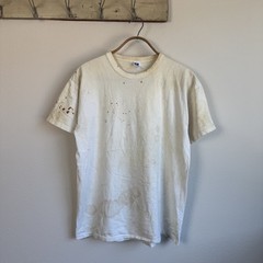 1980s Russell Cotton White Paper Thin T-Shirt Large