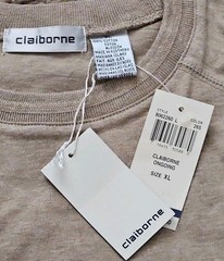 Vtg Claiborne T-Shirt Men’s XLarge Neutral SAND 100% Cotton Pullover Y2K NWT