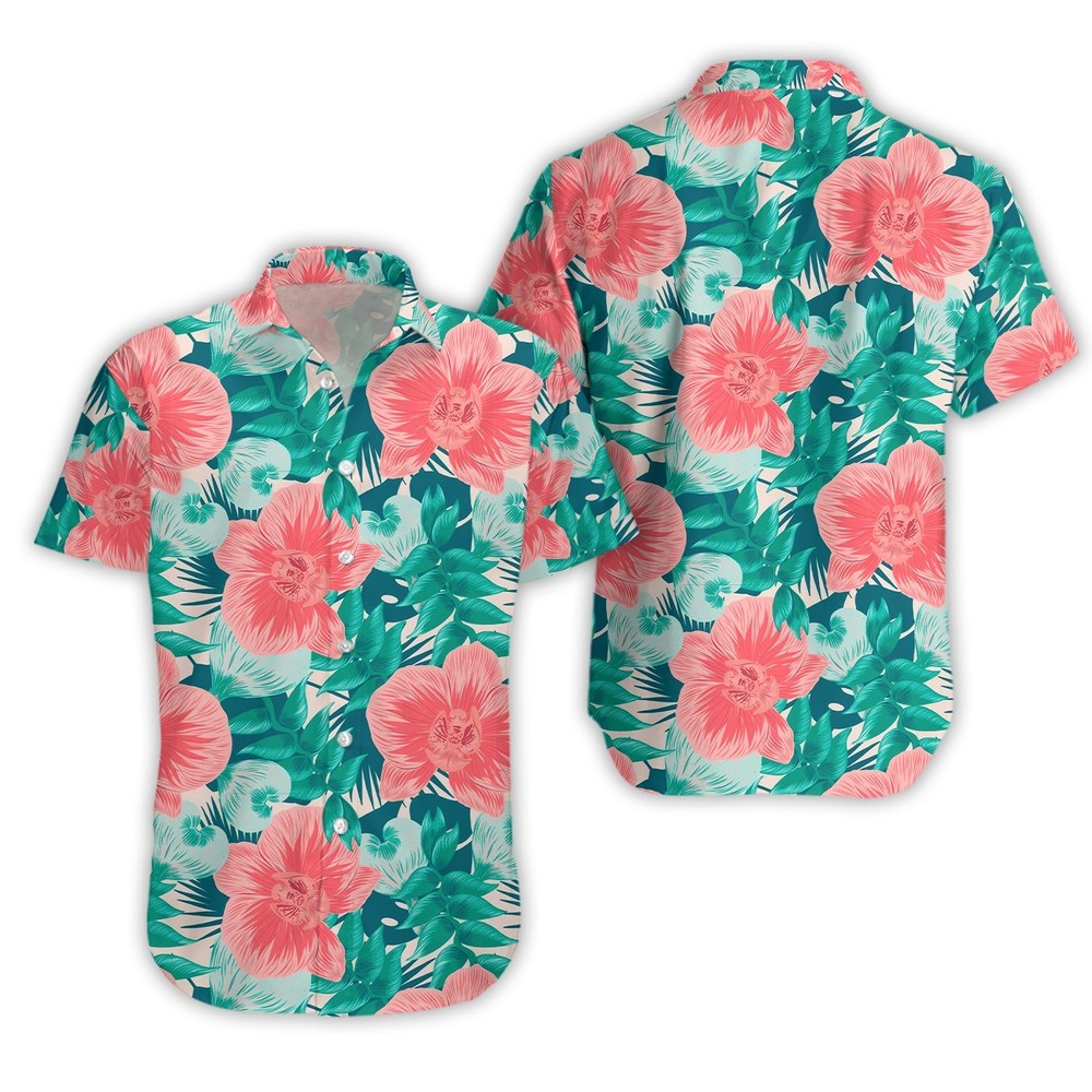 Mens Coral Floral Hawaiian Shirt Teal Tropical Aloha Beach Button Down Summer