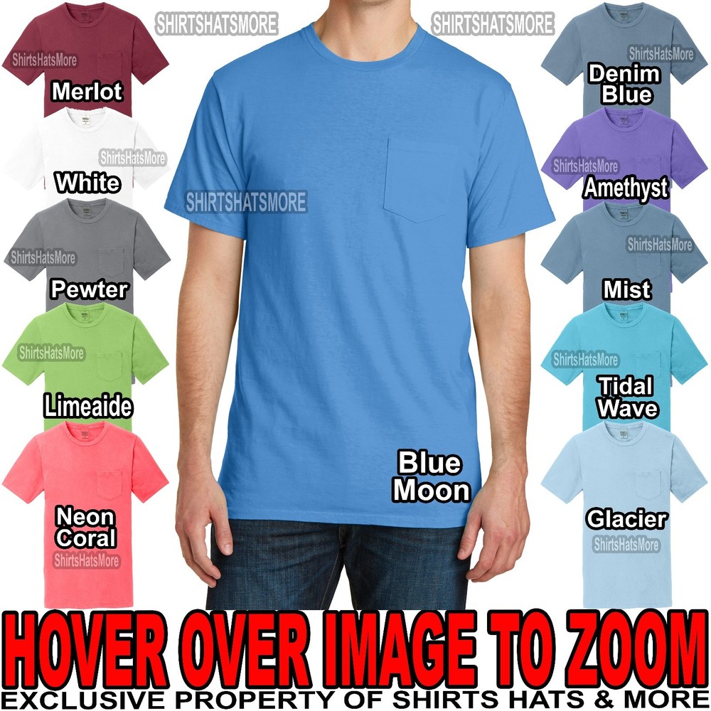 Mens Pigment Dyed T-Shirt with Pocket PRESHRUNK Cotton S-XL, 2XL, 3XL, 4XL NEW