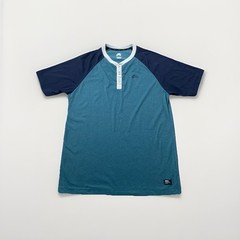 Nike SB Men’s Large Henley T Shirt Teal Blue Raglan 3 Button Skate Dri- Fit Logo