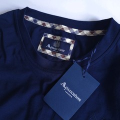 Aquascutum t-shirt monogram Manica Corta mens L P2P 21 Blue Cotton