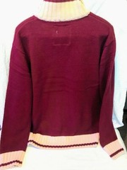 Cardingan Solid Burgundy with Cream border all cotton work sock 1/4 zip in front