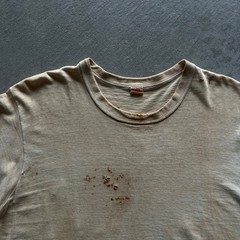 Vintage 50s Hanes Thrashed Shirt Size Large White Stained Distressed 100% Cotton