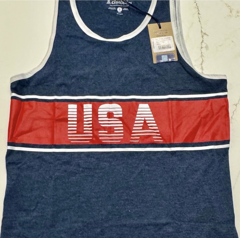 Men’s Chubbies USA Tank Top Size Small Blue White Sleeveless NWT