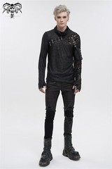 Devil Fashion Men Gothic Punk Pullover Pins Asymmetrical Long Sleeve T-shirt