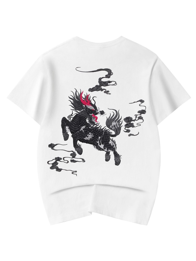 Niepce Kirin Embroidered Tee Japanese Streetwear T-Shirt for Men