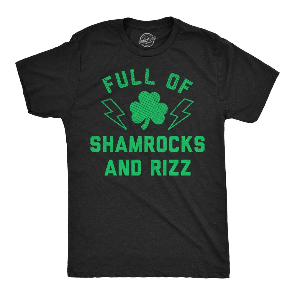 Mens Funny T Shirts Full Of Shamrocks and Rizz Sarcastic St Patricks Day Graphic