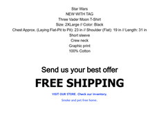 Men’s Star Wars Graphic T-Shirt Short Sleeve Three Vader Moon 2XLARGE Black NEW